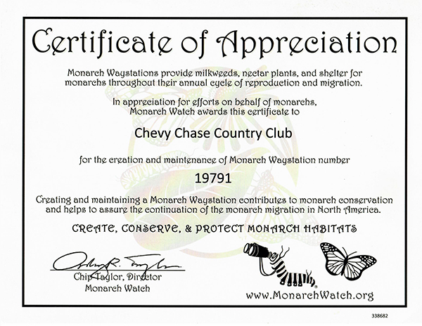 Monarch Waystation Certificate